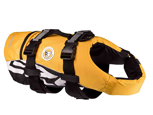 Dog yellow life jacket